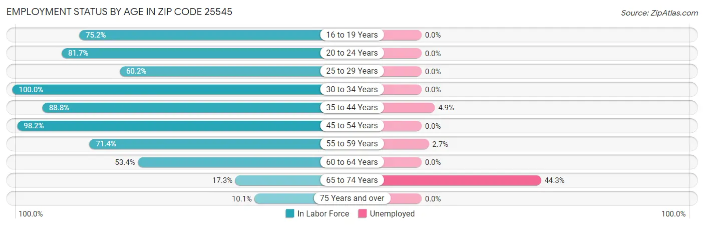 Employment Status by Age in Zip Code 25545