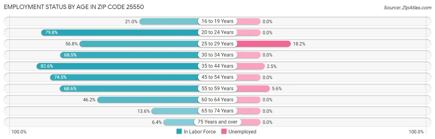 Employment Status by Age in Zip Code 25550