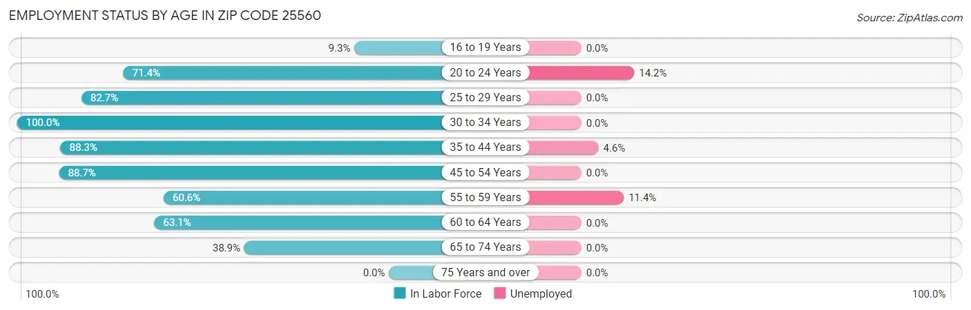 Employment Status by Age in Zip Code 25560