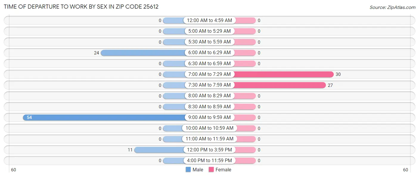 Time of Departure to Work by Sex in Zip Code 25612
