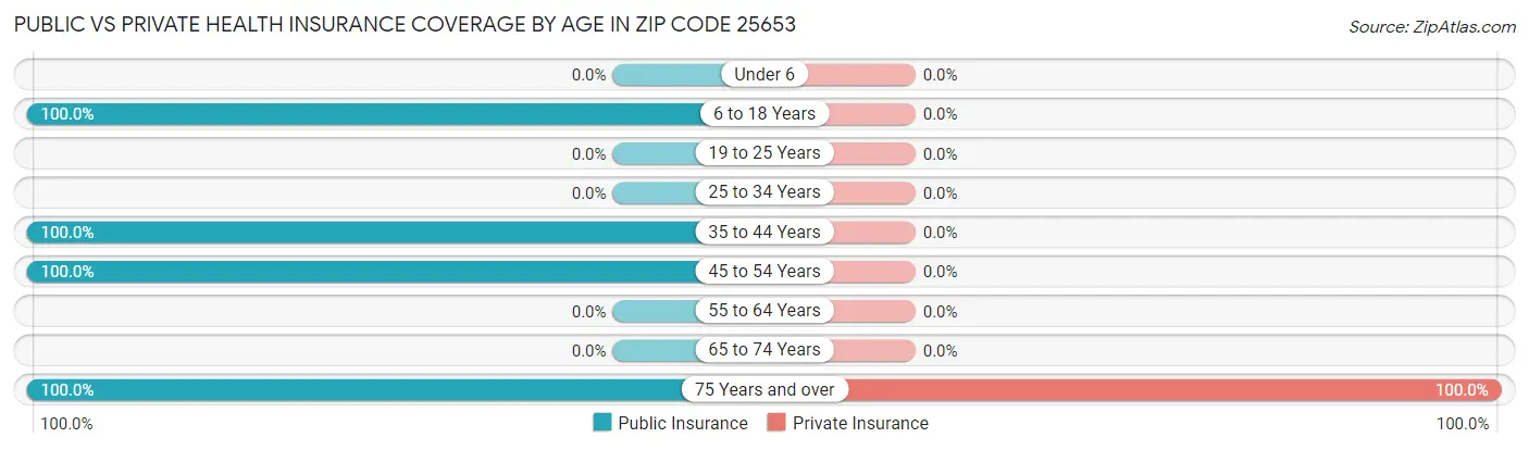 Public vs Private Health Insurance Coverage by Age in Zip Code 25653