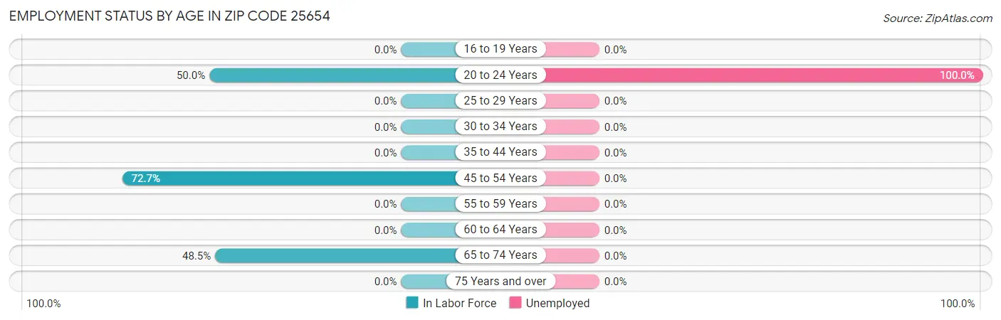 Employment Status by Age in Zip Code 25654
