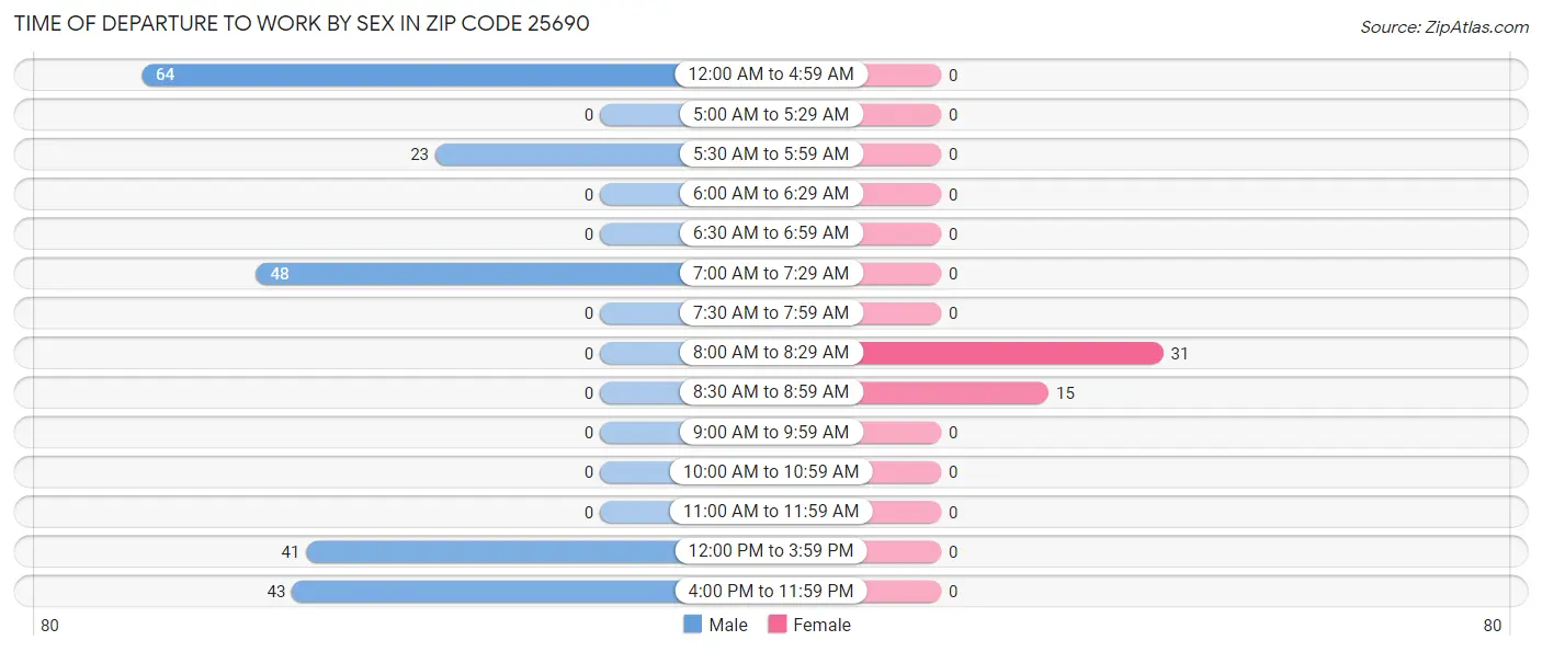 Time of Departure to Work by Sex in Zip Code 25690