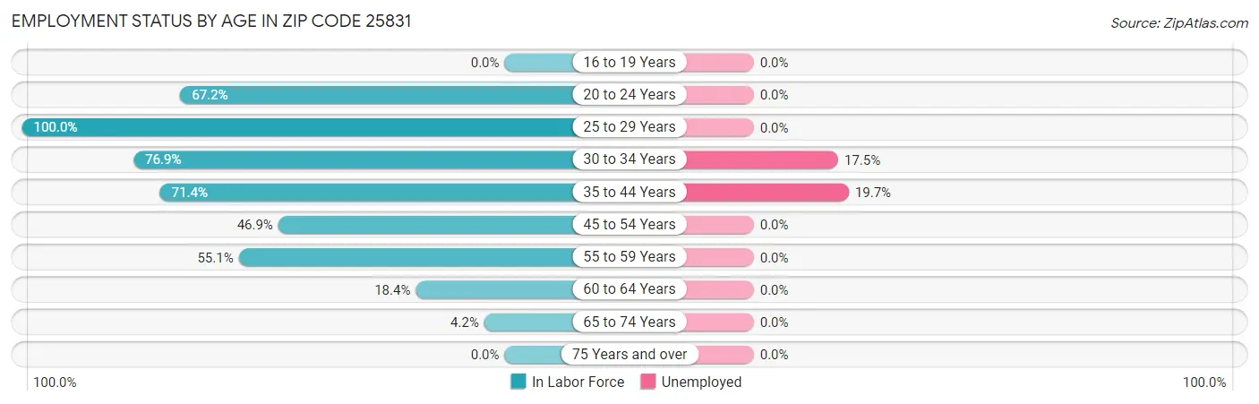 Employment Status by Age in Zip Code 25831