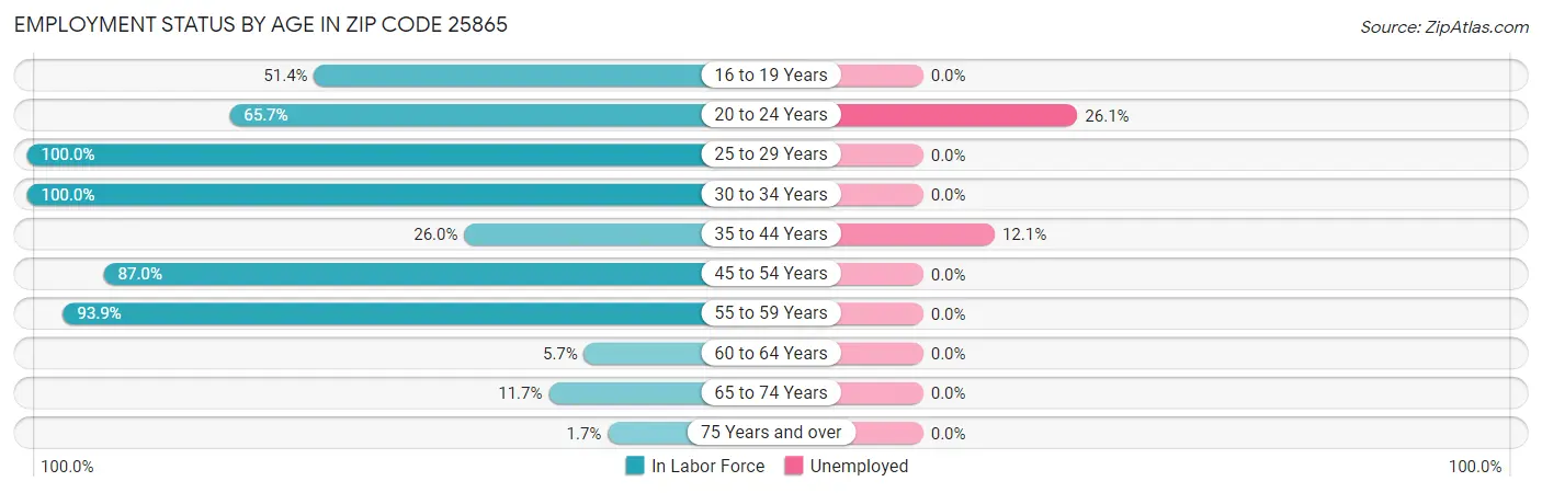 Employment Status by Age in Zip Code 25865