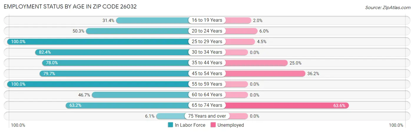 Employment Status by Age in Zip Code 26032