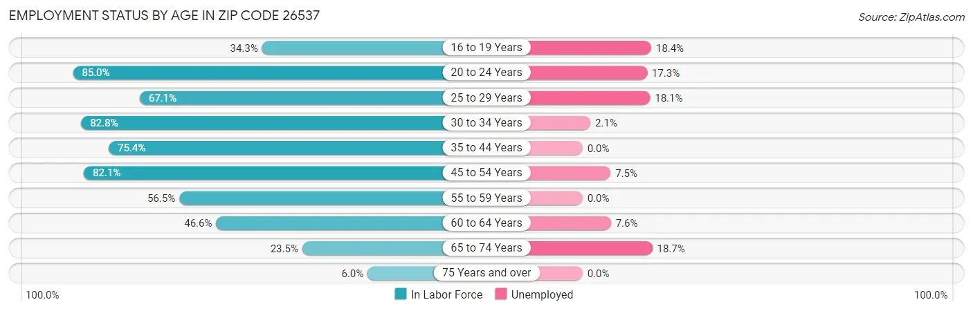 Employment Status by Age in Zip Code 26537