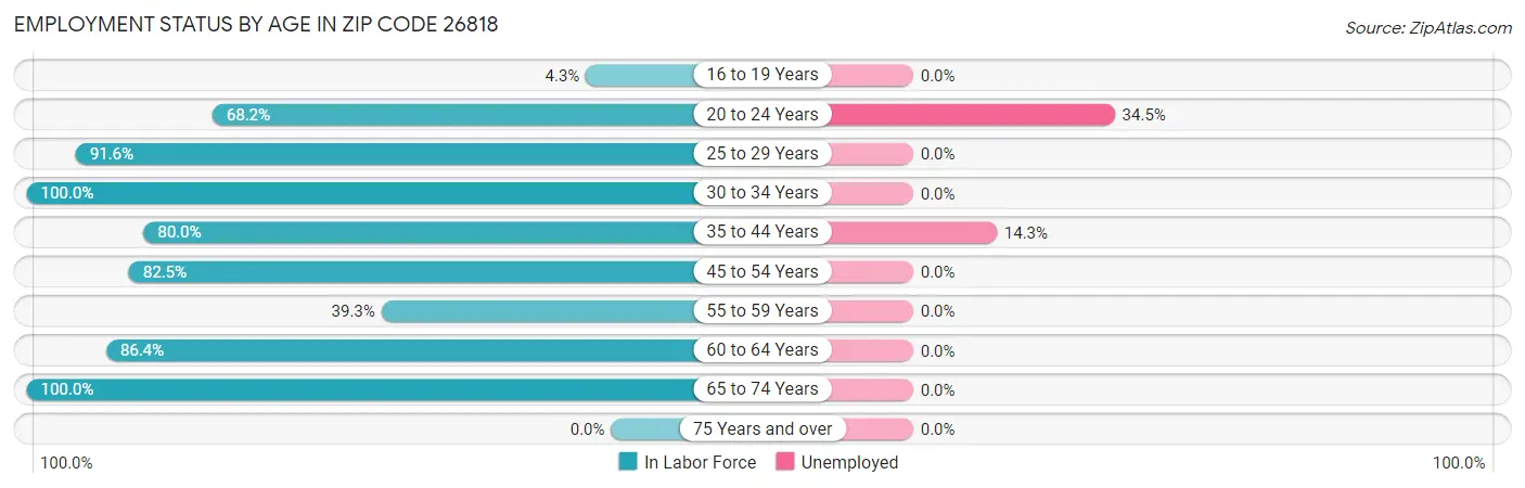 Employment Status by Age in Zip Code 26818