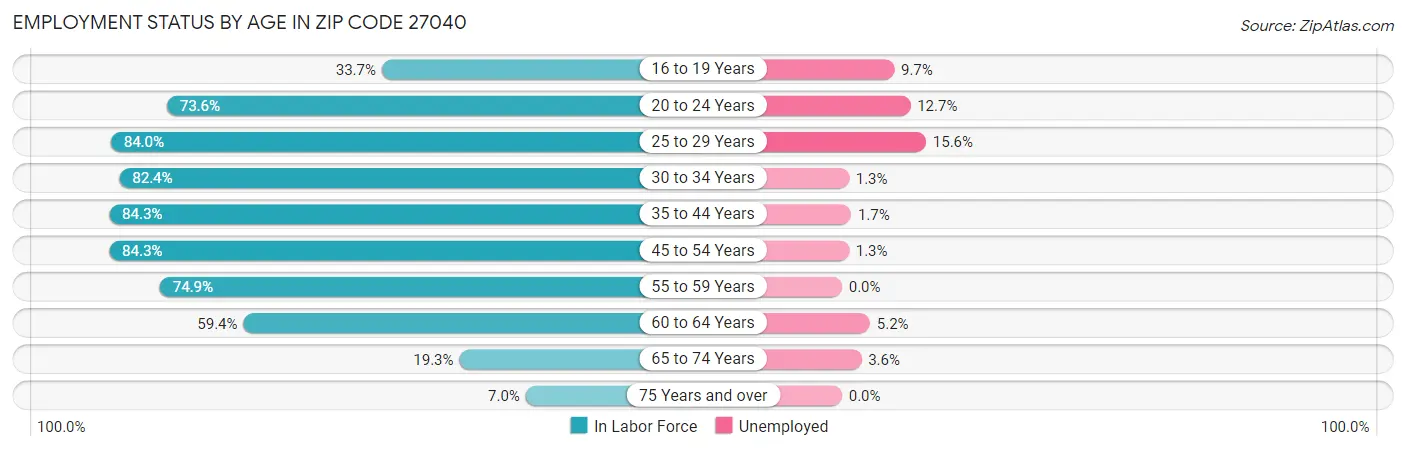 Employment Status by Age in Zip Code 27040