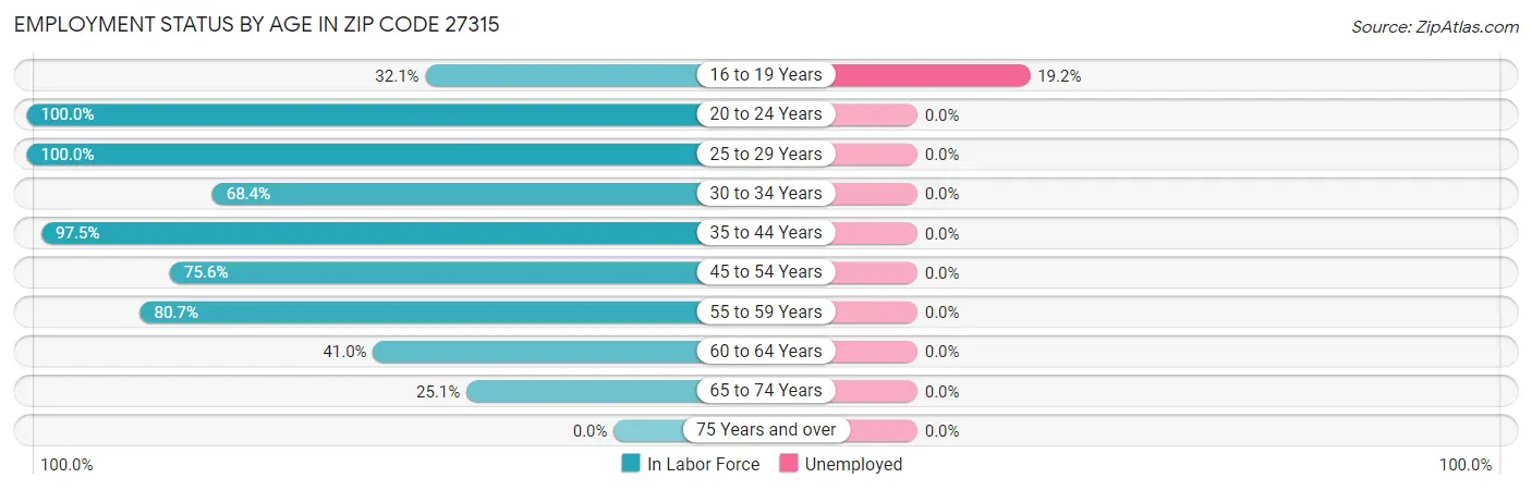 Employment Status by Age in Zip Code 27315