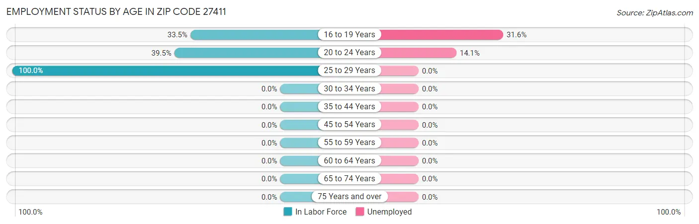 Employment Status by Age in Zip Code 27411