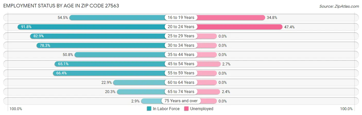 Employment Status by Age in Zip Code 27563
