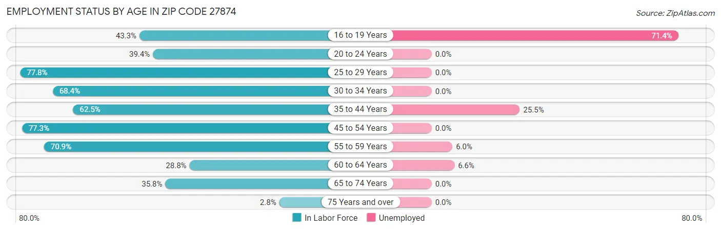 Employment Status by Age in Zip Code 27874