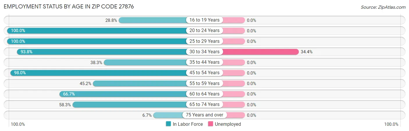 Employment Status by Age in Zip Code 27876