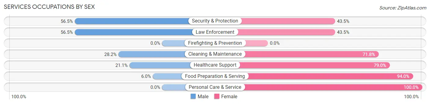 Services Occupations by Sex in Zip Code 27876