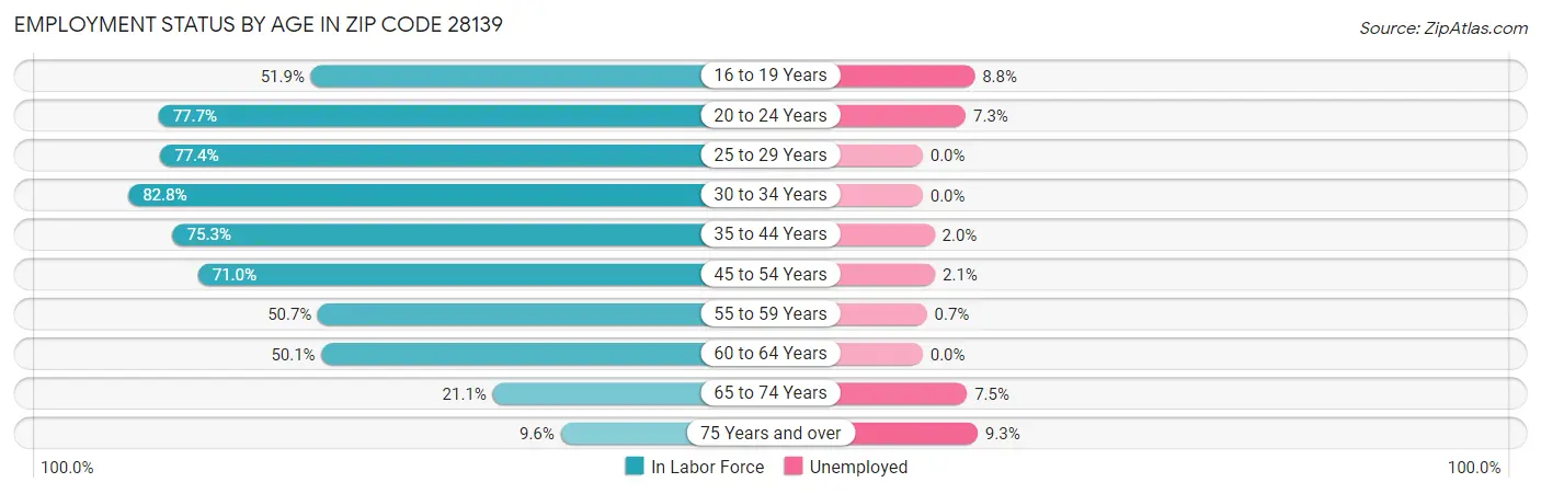 Employment Status by Age in Zip Code 28139