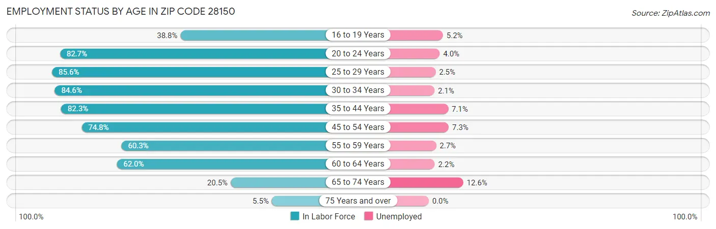 Employment Status by Age in Zip Code 28150