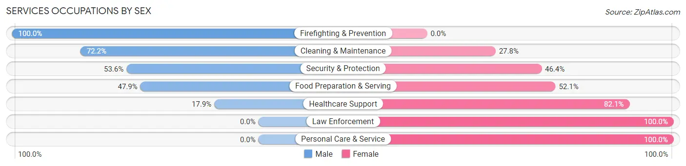 Services Occupations by Sex in Zip Code 28206