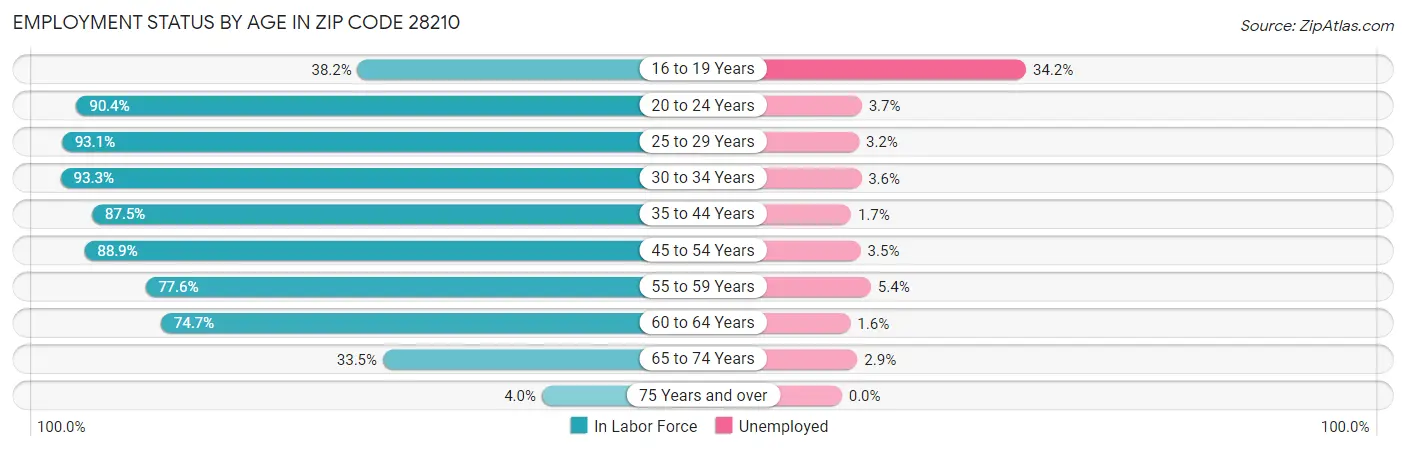 Employment Status by Age in Zip Code 28210