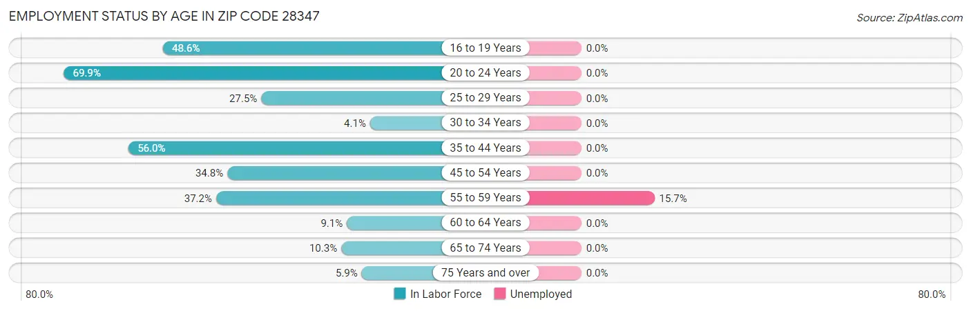 Employment Status by Age in Zip Code 28347
