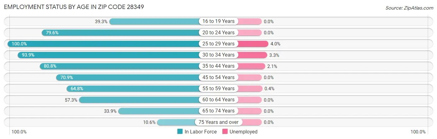 Employment Status by Age in Zip Code 28349