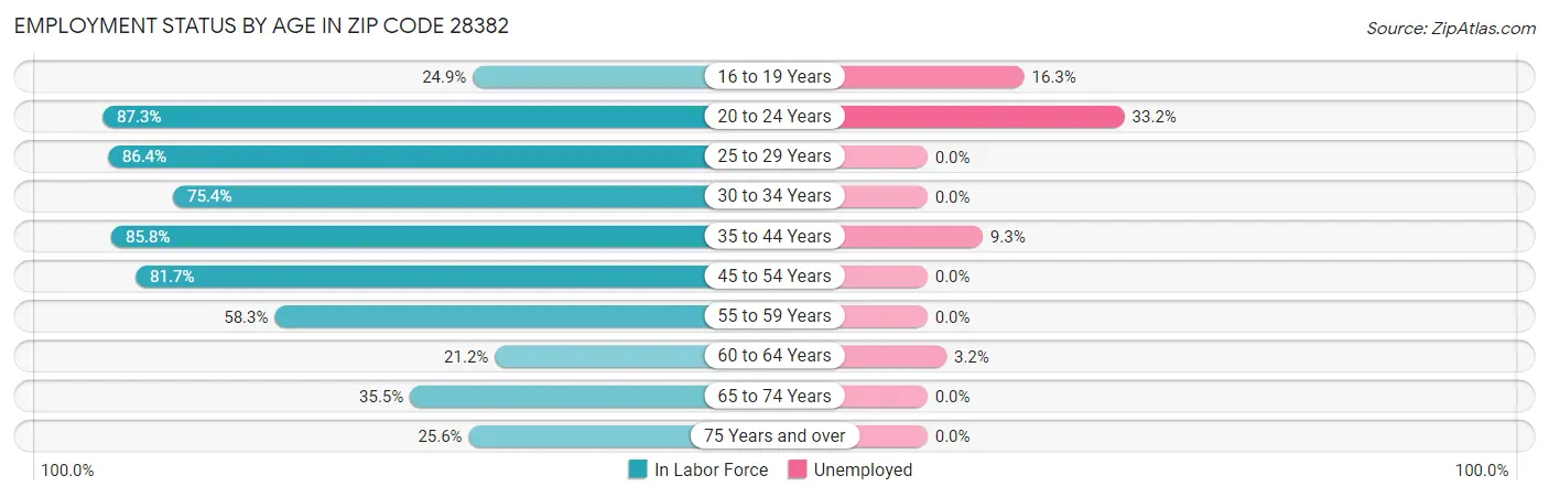 Employment Status by Age in Zip Code 28382