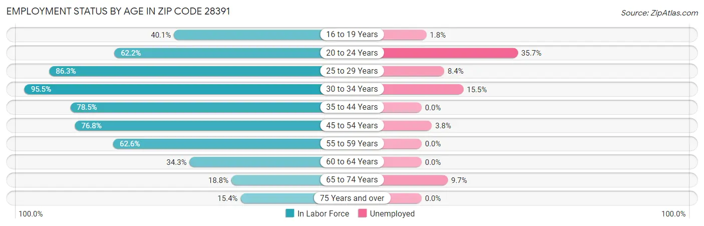 Employment Status by Age in Zip Code 28391