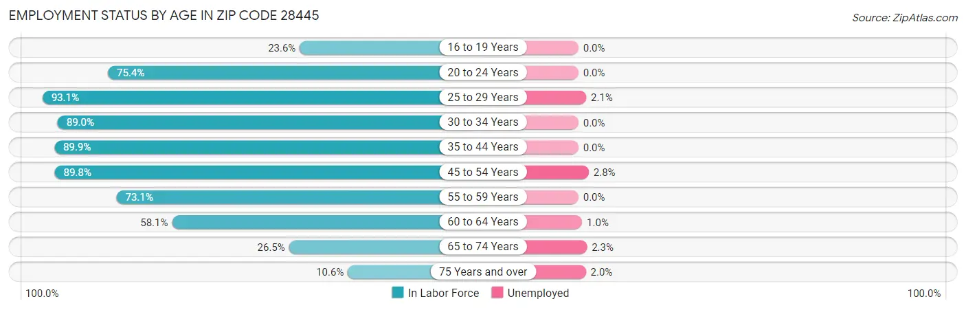Employment Status by Age in Zip Code 28445
