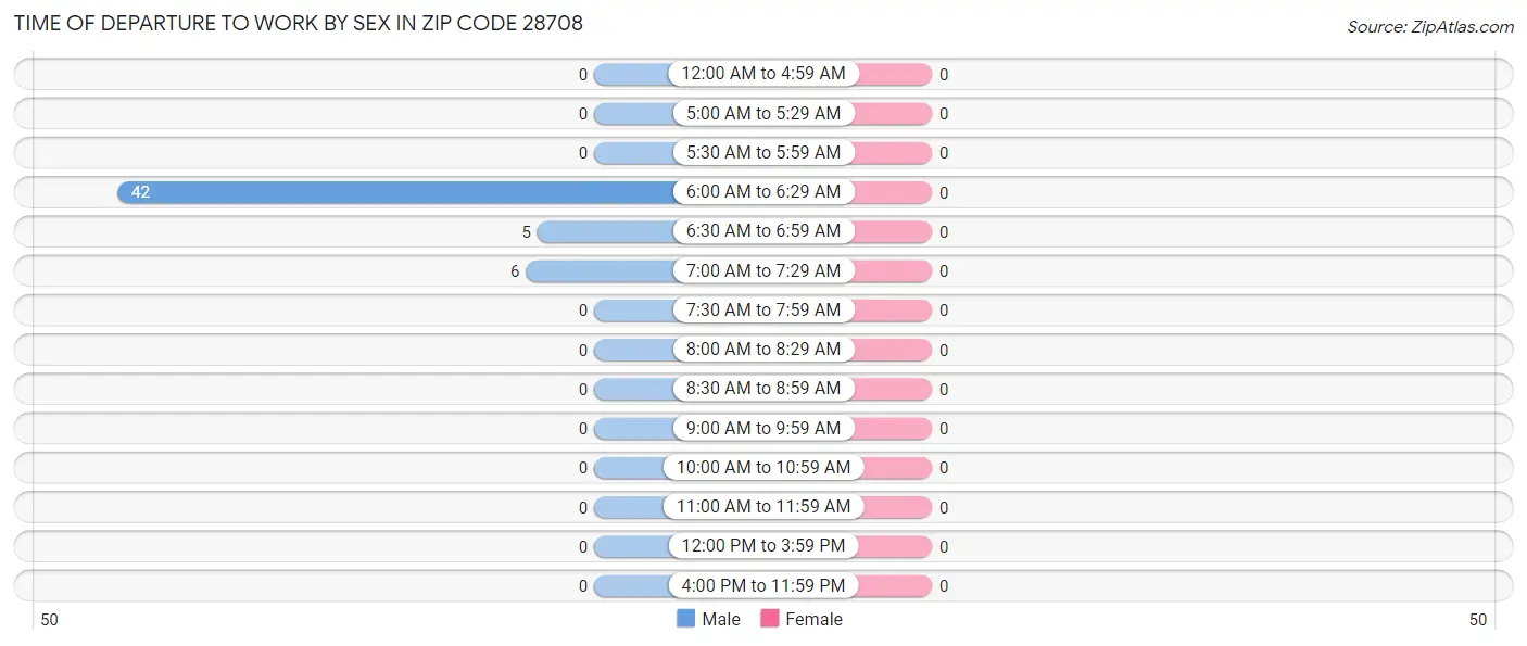 Time of Departure to Work by Sex in Zip Code 28708