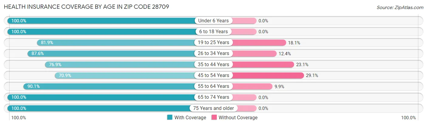 Health Insurance Coverage by Age in Zip Code 28709