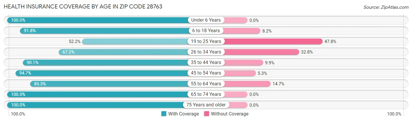 Health Insurance Coverage by Age in Zip Code 28763