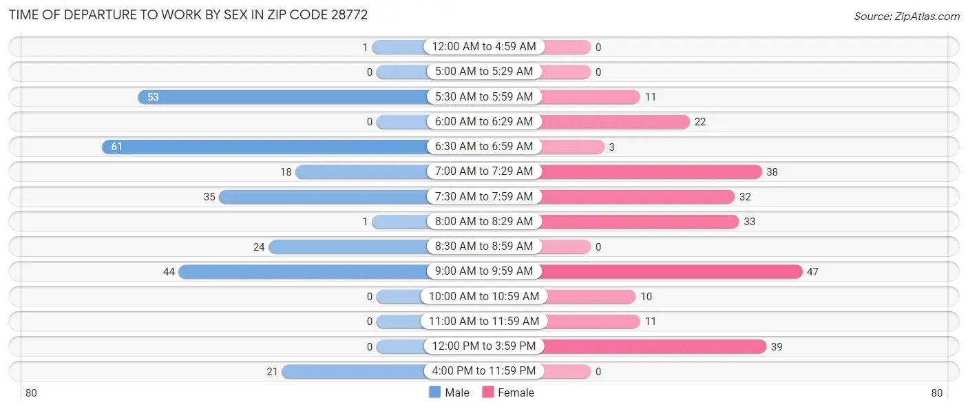 Time of Departure to Work by Sex in Zip Code 28772
