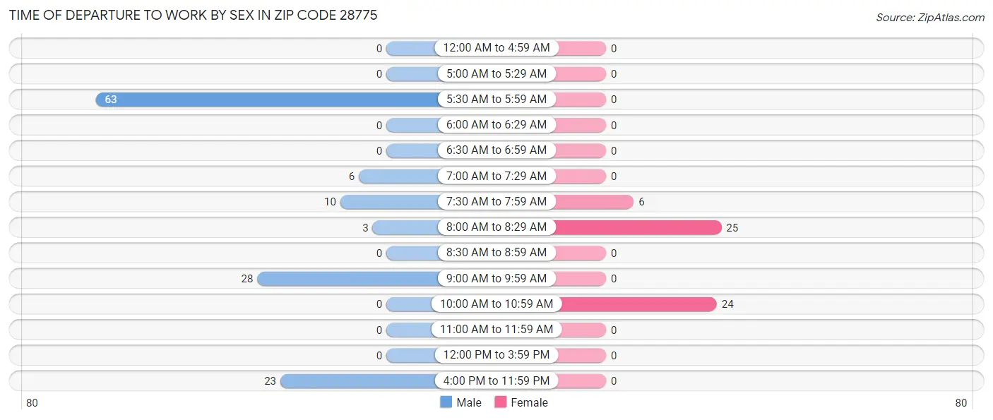 Time of Departure to Work by Sex in Zip Code 28775