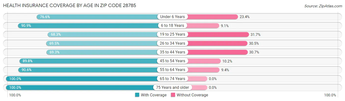 Health Insurance Coverage by Age in Zip Code 28785
