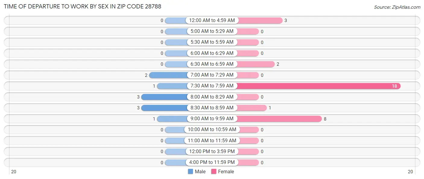 Time of Departure to Work by Sex in Zip Code 28788