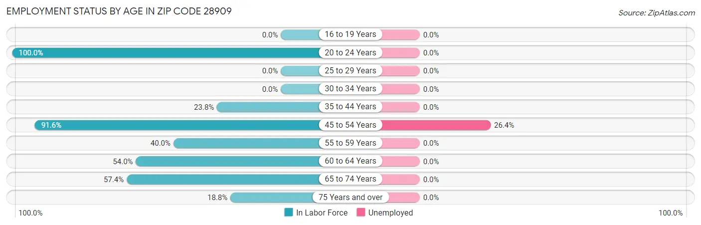 Employment Status by Age in Zip Code 28909