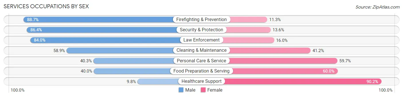 Services Occupations by Sex in Zip Code 29016