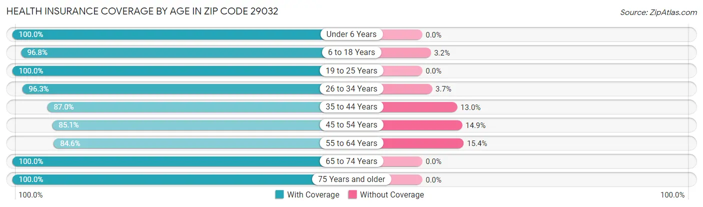 Health Insurance Coverage by Age in Zip Code 29032