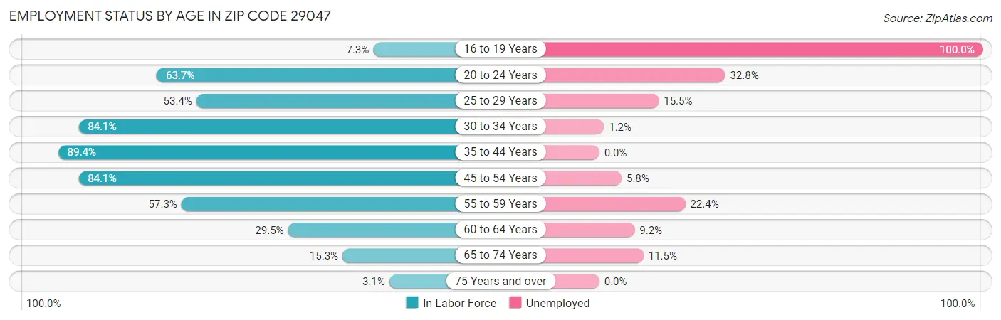 Employment Status by Age in Zip Code 29047