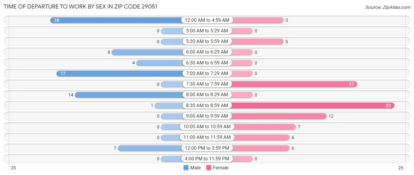 Time of Departure to Work by Sex in Zip Code 29051