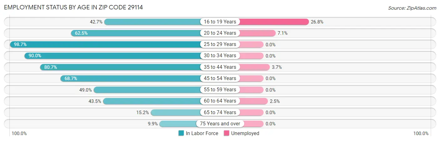 Employment Status by Age in Zip Code 29114