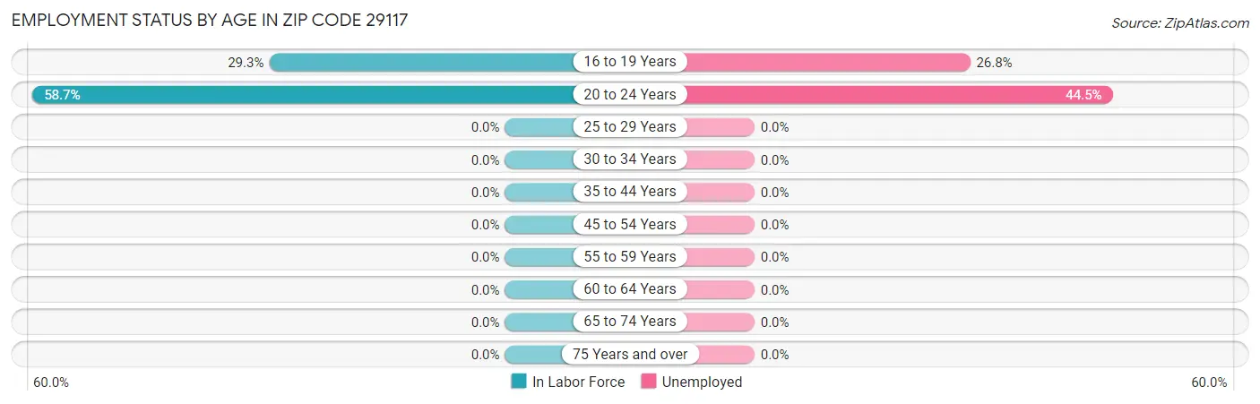 Employment Status by Age in Zip Code 29117