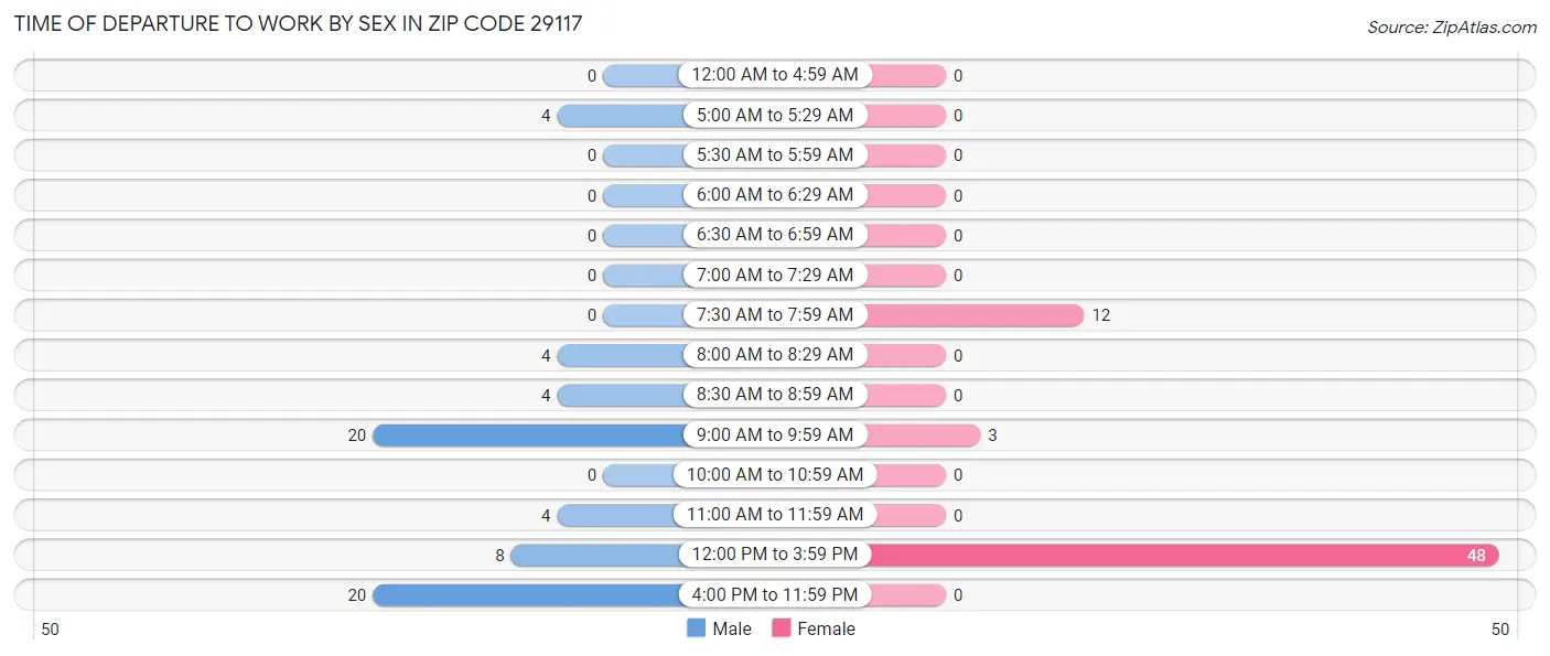 Time of Departure to Work by Sex in Zip Code 29117