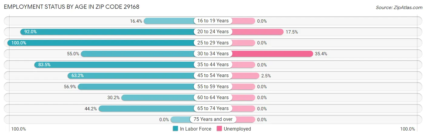 Employment Status by Age in Zip Code 29168