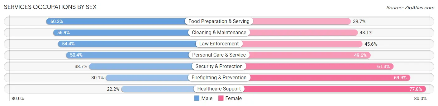 Services Occupations by Sex in Zip Code 29203
