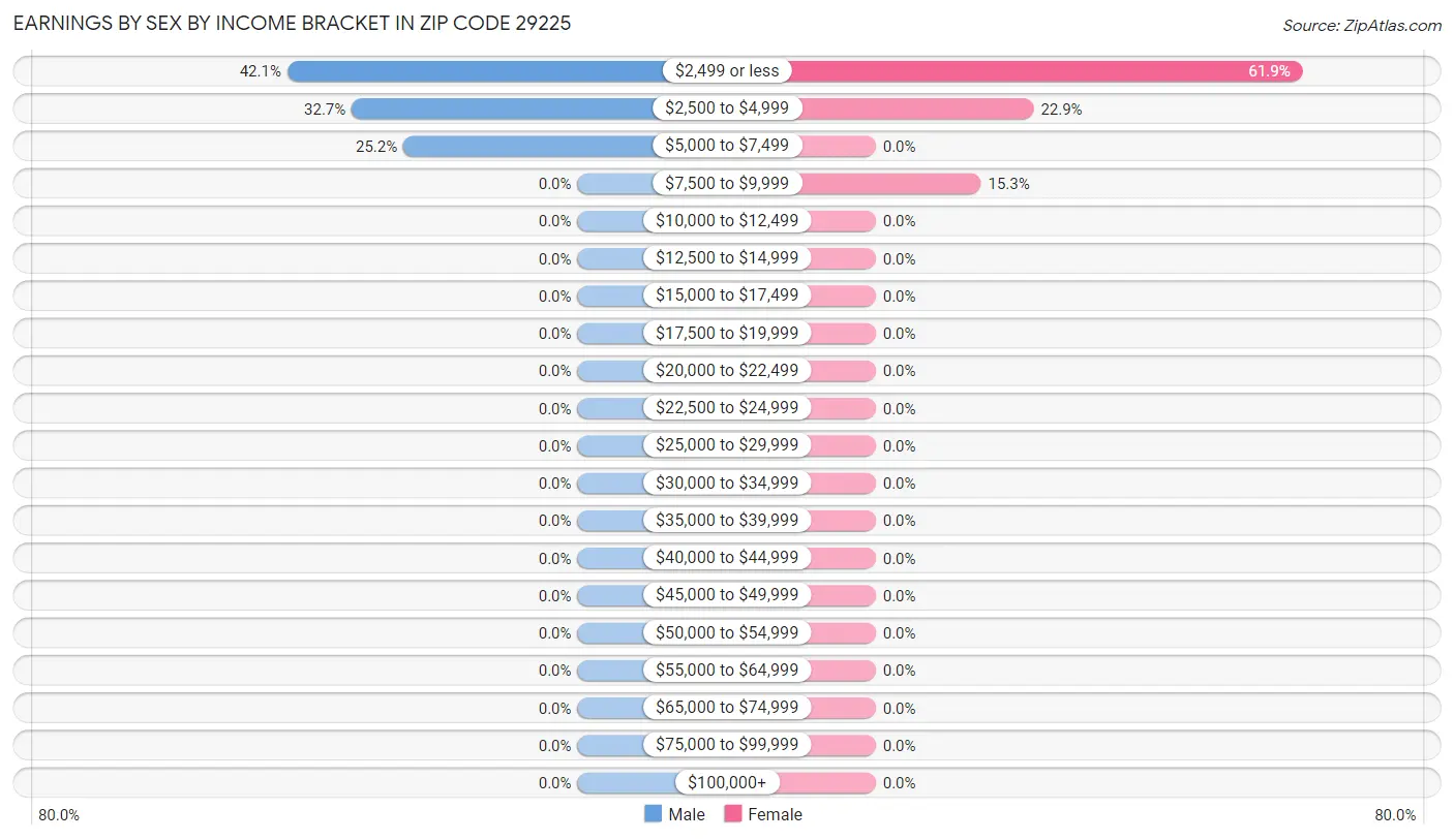 Earnings by Sex by Income Bracket in Zip Code 29225