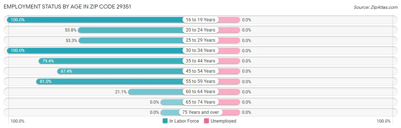 Employment Status by Age in Zip Code 29351