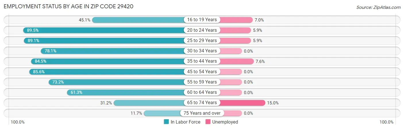 Employment Status by Age in Zip Code 29420