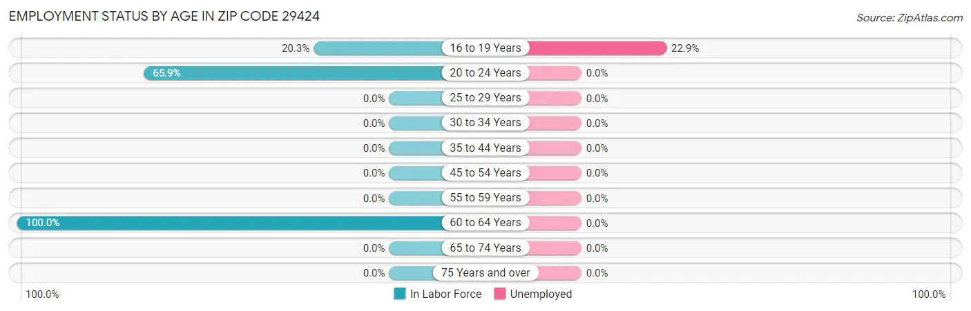 Employment Status by Age in Zip Code 29424