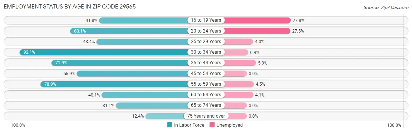 Employment Status by Age in Zip Code 29565